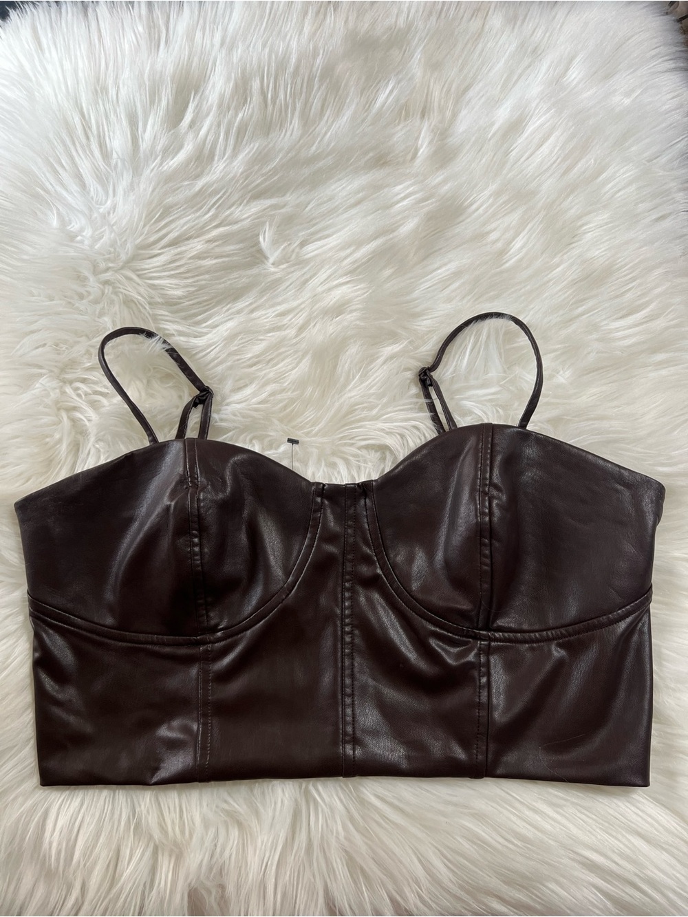 Express Faux Leather Bustier Crop Top - Dark Brown